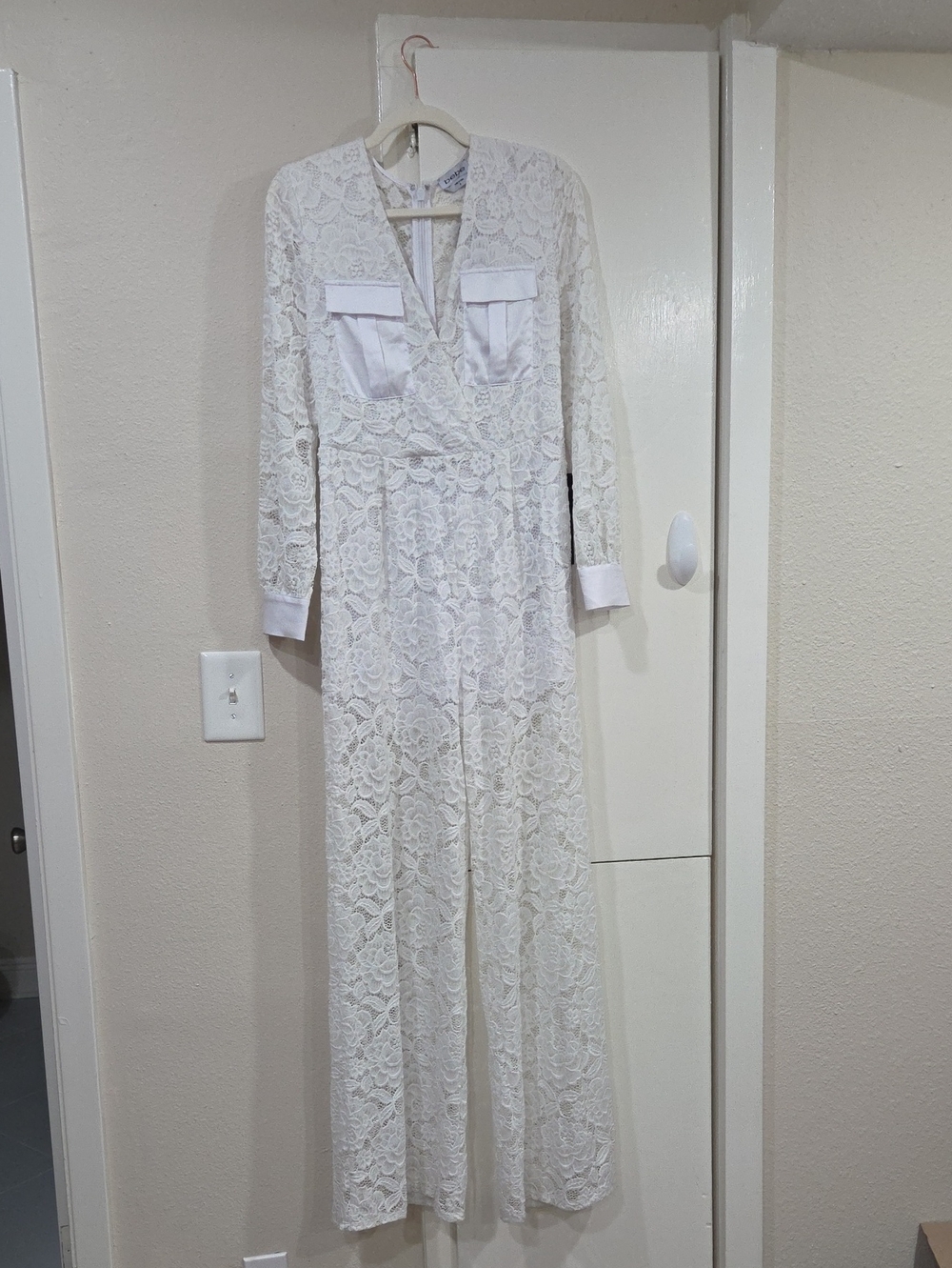 Bebe White Lace Long Sleeve Jumpsuit New With Tags - Picture 1 of 3